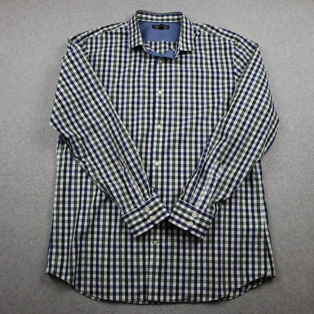 Banana Republic Shirt Mens XXL Tall Slim Fit Non-Iron Plaid Blue Green Cotton
